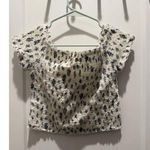 Urban Outfitters  White Floral Smocked Short Sleeve Ruffle Crop Blouse Top Size L Photo 0