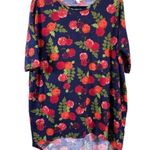 LuLaRoe Boho Chic Navy Blue Red Rose Print Soft Stretchy Casual M High Low Top Oversized Photo 0