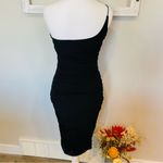 Hello Molly  Black One-Shoulder Ruched Midi Dress Photo 3