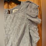 J.Crew Women’s Ruffle Flounce Sleeve White & Blue Linen Stripe Top Blouse Size 0 Photo 6