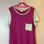 LuLaRoe Dress Purple & Aqua Colorblock Carly High-Low T-Shirt Dress Sz XL GUC Photo 1