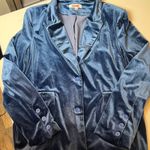 Mazik Women's L Blue Velvet Blazer Two Button Oversized Fit Jacket Size L Photo 4