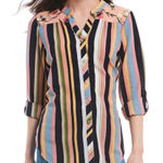 Anthropologie  Fig & Flower Multi Stripe Floral Long Sleeve Button Shirt Photo 0