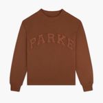 PARKE Ribbed Varsity Pullover Mockneck Sweatshirt in Mocha S/M Photo 0