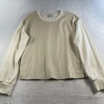Evereve  S Small Kimberly Faux Leather Crew Neck Sweatshirt Cream Pullover Preppy Photo 2