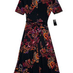New MSK Dress Womens Medium Black Midi Floral Paisley Belted Stretch Boho Career Photo 0