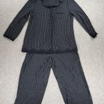 Soma Cool Collection Night Pajama Set S/M Black Stripes Lace Trim Crop Button Up Photo 4