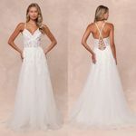 Lulus Glorious Luxury White Sheer Tulle Embroidered Beaded Maxi Dress Size XL Photo 1