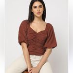 Gap Chocolate Sweetheart Neckline smocked Puffy Sleeve Fitted Blouse Photo 7