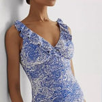 Ralph Lauren  Blue Paisley Ruffle Front Swimsuit NWT - Size 6 Photo 0