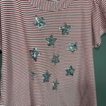 Onque Red Striped Sequin Stars Nautical Americana Top Photo 2