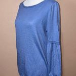 Loft Ann Taylor Wool Blend Blue Sweater Lantern Sleeve Keyhole Back Size Small Photo 2