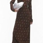 Topshop NEW Brown Ditsy Floral Print Satin Slip Long Sleeve Slim Maxi Dress Sz 2 Photo 0