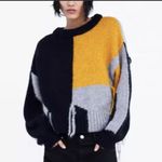 ZARA Abstract Colorblock Wool Mohair Chunky Knit Tassle Sweater Size M Photo 1