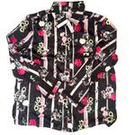 Victoria's Secret  Satin PJs Pajamas Black Floral Stripe Print VS Size Medium Photo 4