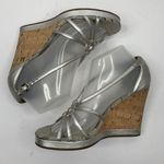 Coach Sz 8.5 Wedge Silver Joslin Strappy Cork Heel Leather Sandals Shoes Women’s Photo 2