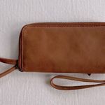 Free People Distressed Vegan Faux Leather Wallet Wristlet Zip Around in Cognac Photo 4