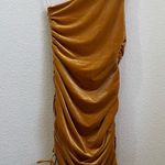 House of Harlow Luxe Velvet Ruched Sides One Shoulder Dress Mineral Gold Size L Photo 7