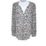 Hinge Floral Print Pattern Popover Lightweight Long Sleeve V Neck Blouse Top Photo 1