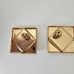 Maximalist Gold tone metal Onyx Rhombus Square Vintage Statement earrings Photo 2