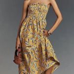 Anthropologie 100% Cotton Yellow Floral Somerset Strapless Maxi Dress Size Large Photo 0