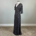 Adrianna Papell  Beaded A-Line Short Sleeve Long Evening Gown Purple Size 4 Dress Photo 3