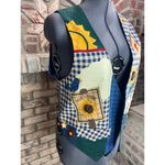 Handmade Vest quilted sunflowers birdhouse grannycore kidcore bright Photo 2