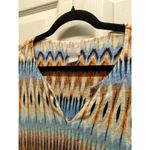 Chico's Size Large (2) Aztec Southwest Boho Split Neck Orange Blue Linen Top Photo 3