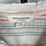 BeachLunchLounge  White Multicolor Linen Blend Button Up Striped‎ Long Sleeve Top Photo 3