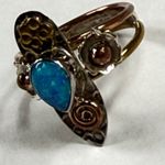 Tear Drop Shaped Faux Opal Fashion Ring Size 7 Silver Gold Colors Flower Accents Photo 13