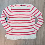 Talbots Striped Pullover Sweater Womens Petite Large Cream Coral Stripes Preppy Photo 0