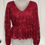 Source Unknown NWT Women's Red Lace Peplum Crop V Neck Long Sleeve Blouse Top Medium Party M Photo 0