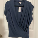 Nine West NWT ‎ Women Blue Ribbed Drape Front Cap Sleeve Top Size XXL Photo 0