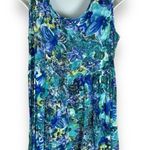 Vintage 90s Babydoll Dress Sleeveless Relaxed Fit Pockets Blue Green Tropical Size L Photo 0