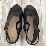via spiga Black Leather Peep Toe Wedge Sandals 7 Photo 4