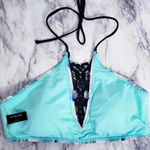 Ambrielle Bra Swimwear Sz Large High Neck Lace Pattern Halter Strap Geometric Blue Photo 2