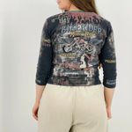 vintage western cowgirl y2k retro biker motorcycle 3/4 sleeve top size S Blue Photo 3