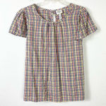 st. john's bay St. John’s Bay White Multicolor Plaid Short Sleeve Peasant Blouse Top Size M Photo 0
