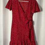 Relipop  Women’s Wrap with Ruffle Hem Mini Red with white polka dot Dress Photo 0