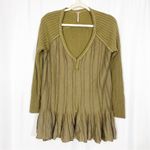 Free People Ribs And Ruffles Tunic Sweater Mini Dress: Olive Green Photo 0