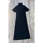 STAUD Lilou Black Ribbed Knit Dress Mock Neck Short Sleeve Womens Size Large NWT Photo 4