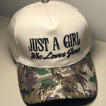 Just a Girl Who Loves Jesus Embroidered Hat White / Camo NWT Photo 0