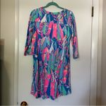 Lilly Pulitzer  Ali V Neck Dress Out To Sea Sailboat Print Womens Medium Pima Photo 4