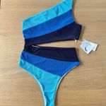 Commense Swim Suit Sz L Asymmetrical Striped One Shoulder Cut Out Ribbed Blue Size L Photo 9
