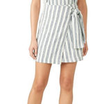 Club Monaco Mairead Skirt Women's 4 White Blue Striped Wrap Lined Mini Side Tie Photo 0