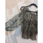 DKNY JEANS Cold Shoulder Blouse Black White Floral Print Gathered Waist Size L Size L Photo 2
