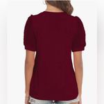 NEW Burgundy Wine Red Knit V Neck Top With Short Puff Swiss Dot Lace Sleeves Size M Photo 3