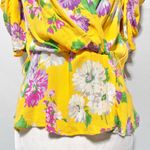 ZARA  Floral Print Puff Sleeve V-Neck Faux Wrap Blouse Yellow Multi Size Medium Photo 7