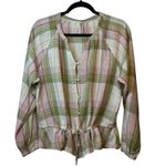 Time & Tru Plaid Button Up Top Long Sleeve Peplum Cinched Waist Bohemian Style # Pink Size 16 Photo 1
