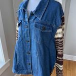 Vintage Faded Glory Denim Brown Fair Isle Sweater Top Jacket Shacket 22/24W XL Blue Photo 2